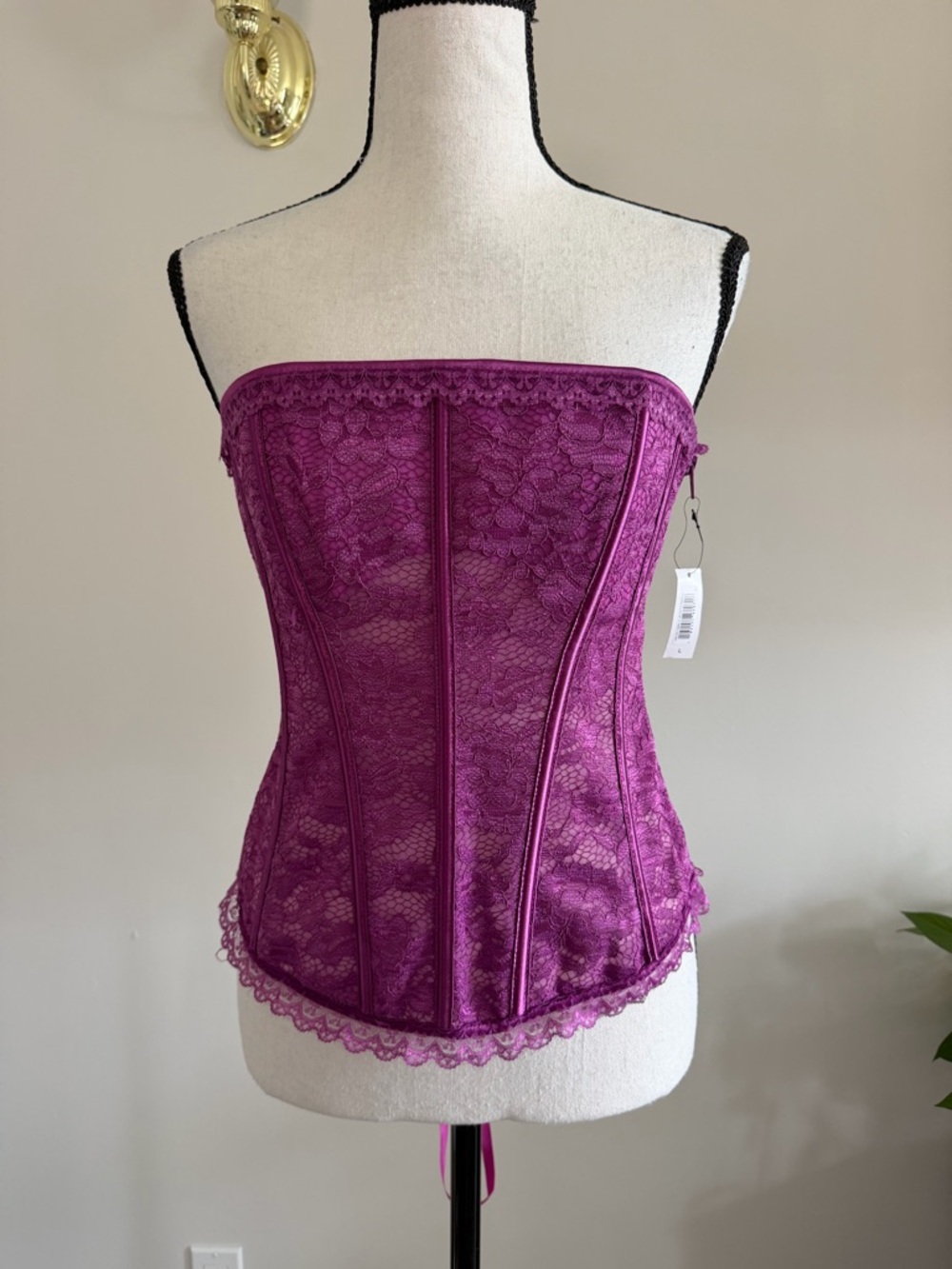 Adore Me Strapless Lace Corset Top in Plum Purple
